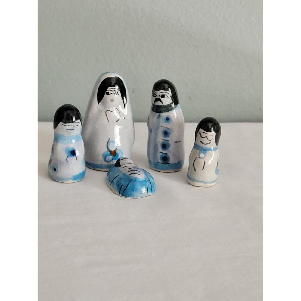 Vintage Christmas Nativity Mexican Tonala Pottery Folk Art Set Of 5